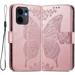Cu clapetă pentru Oppo Reno 13F / Oppo Reno 13FS, Butterfly, roz rose gold