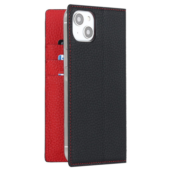 Cu clapetă pentru iPhone 15, Litchi Skin Grain, negru