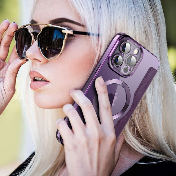 Cu clapetă pentru iPhone 14 Pro Max, RFID Wallet MagSafe CamShield, violet