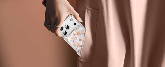 Husă magnetică cu model floral realizat cu laser pentru iPhone 17 Pro