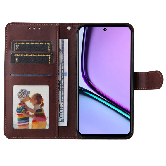 Cu clapetă pentru Realme C67, Leather Wallet, maro