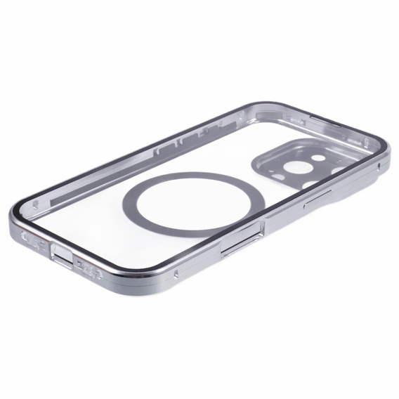 Carcasa Magnetic Dual Glass MagSafe pentru iPhone 16 Pro Max, de argint