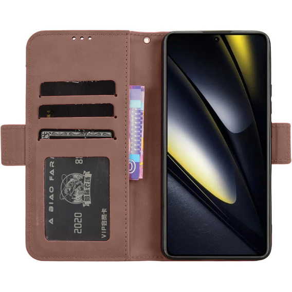 Cu clapetă pentru Xiaomi Poco F6, Card Slot, maro