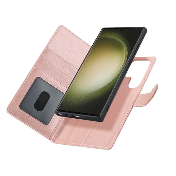 Husă cu clapetă pentru Samsung Galaxy S23 Ultra, portofel, pentru MagSafe, roz rose gold