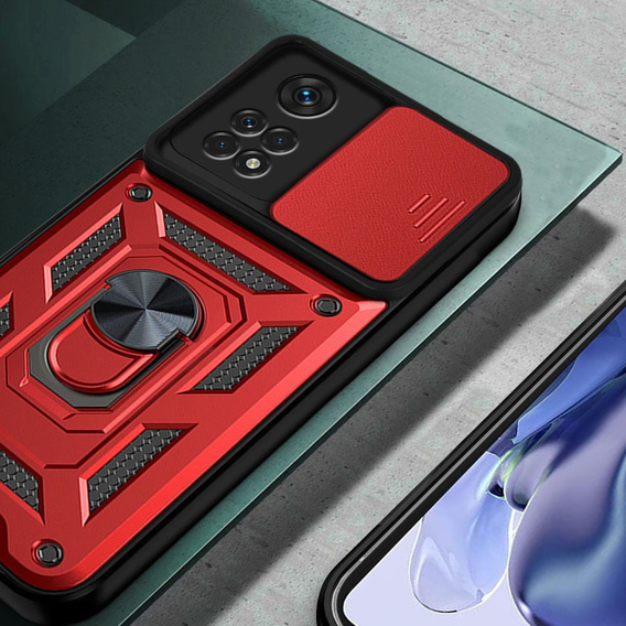Husă blindată pentru Xiaomi Redmi Note 11 Pro 4G, CamShield Slide, roșu