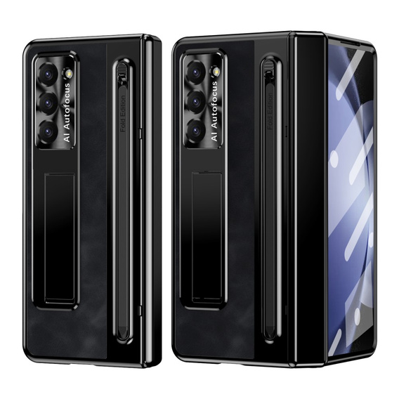 Husă din piele Leather+PC cu suport, sticlă și stylus pentru Samsung Galaxy Z Fold6 5G