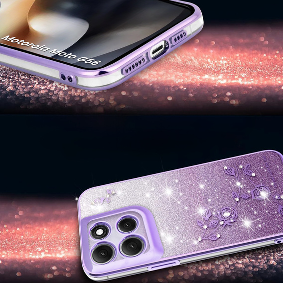 Husă pentru Motorola Moto G56 5G, Glitter Flower, violet