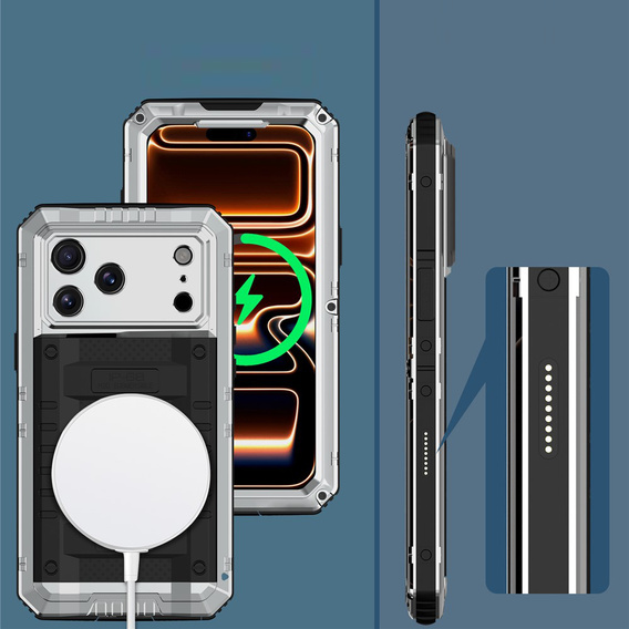 Carcasă impermeabilă IP68 pentru iPhone 17 Pro Max, argintiu