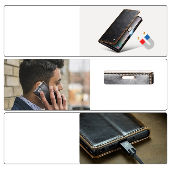 Carcasă flip CASEME pentru Samsung Galaxy Note 10 Plus, Waxy Textured, cafea