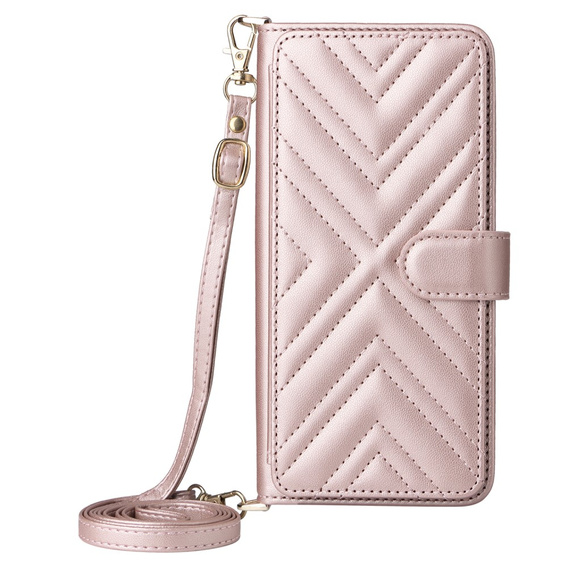 Carcasă cu clapetă pentru Samsung Galaxy S25 Edge, Crossbody Leather Wallet, roz