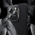 Carcasa BENKS Kevlar pentru iPhone 15 Pro Max, pentru MagSafe, Carbon Fiber, negru