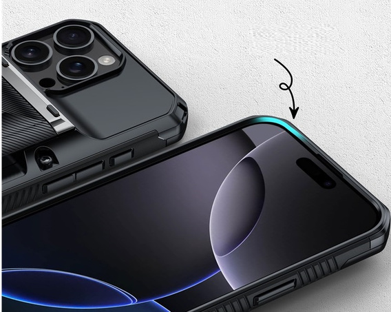 Husă blindată TPU + PC cu spațiu pentru card, negru pentru iPhone 16 Pro Max