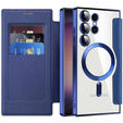 Cu clapetă pentru Samsung Galaxy S24 Ultra, RFID Wallet MagSafe CamShield, albastru închis