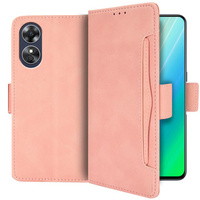 Cu clapetă pentru Oppo A17, Card Slot, roz