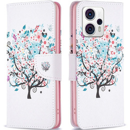 Cu clapetă pentru Motorola Moto G53 5G / G23 / G13, Wallet, colorful tree, alb