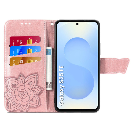 Cu clapetă pentru Samsung Galaxy S25 FE, Butterfly, roz rose gold