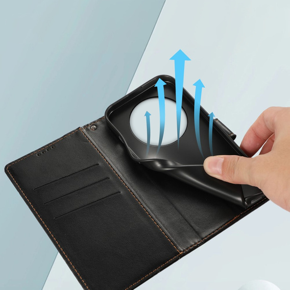 Husă cu clapetă pentru Realme 12 Pro 5G / 12 Pro+ 5G, Leather Line Wallet, negru