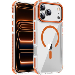 Carcasă blindată pentru MagSafe transparent cu laturi portocalii pentru iPhone 17 Pro Max