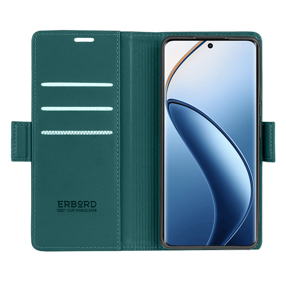 Husă pentru Realme 12 Pro 5G / 12 Pro+ 5G, ERBORD Glossy Litchi, portofel cu clapetă, verde