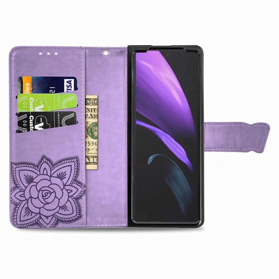 Cu clapetă pentru Samsung Galaxy Z Fold 4 5G, Butterfly, violet