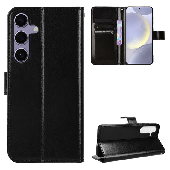 Cu clapetă pentru Samsung Galaxy S25 FE, Crazy Horse Wallet, negru