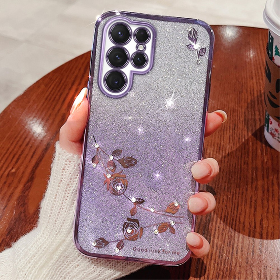 Husă pentru Samsung Galaxy S23 Ultra, Glitter Flower, violet