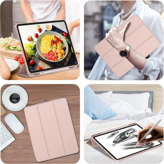 Carcasă pentru iPad Pro 12.9" 2022/2021/2020 (6/5/4 gen.), Smart Pencil, cu suport pentru stylus, roz