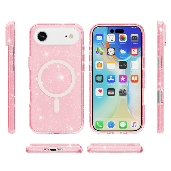 Husă pentru iPhone Air, pentru MagSafe, glitter, roz translucid