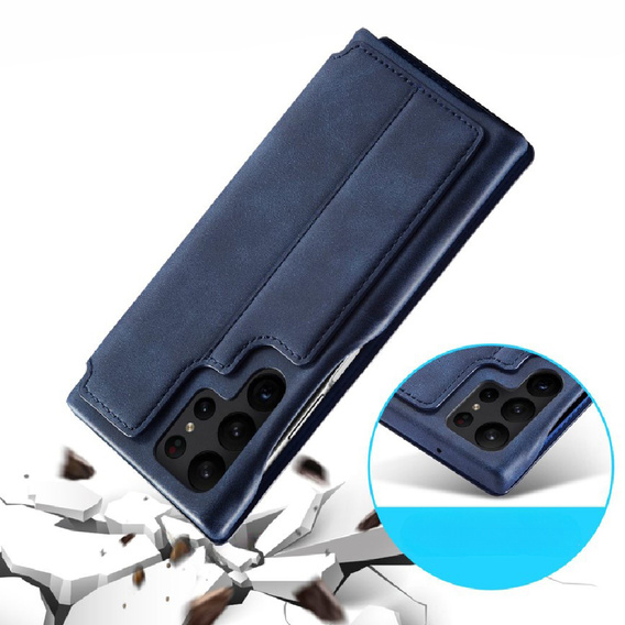 Carcasa cu clapetă pentru Samsung Galaxy S23 Ultra, ERBORD Retro, albastru
