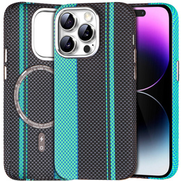 Carcasa pentru iPhone 14 Pro, Carbon Fiber MagSafe, negru / albastru