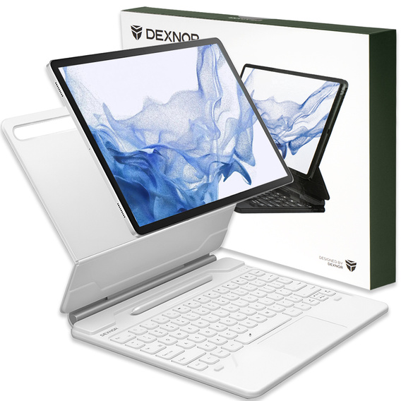 Husă tastatură pentru Samsung Galaxy Tab S7+ / S7 FE / S9+ / S8+ / S9 FE+ / S10+, Dexnor Magnetic Keyboard Touchpad, alb