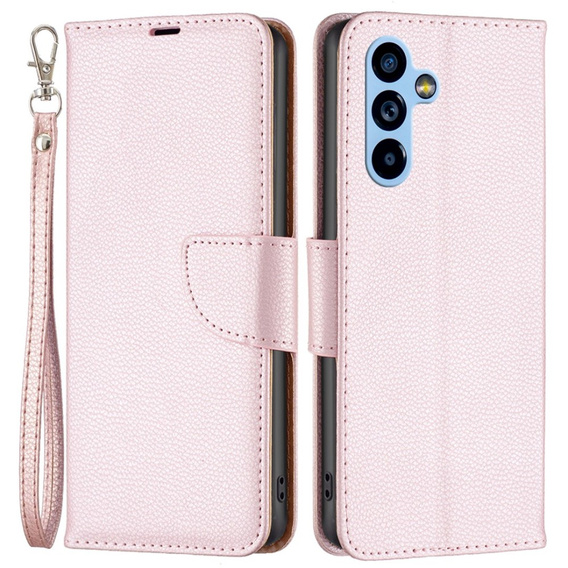 Cu clapetă pentru Samsung Galaxy A54 5G, Wallet Litchi Magnet, roz rose gold