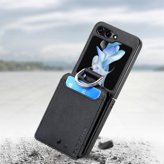 Carcasă pentru Samsung Galaxy Z Flip7 FE / Z Flip6, Card Slot Ring Case, negru