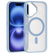 Husă pentru iPhone 16, pentru MagSafe, ERBORD Matt Case, transparent / albastru + sticlă pentru ecran