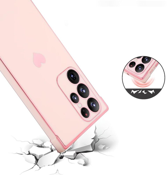 Husă pentru Samsung Galaxy S23 Ultra, Electro heart, roz rose gold + Sticlă ceramică Full Glue