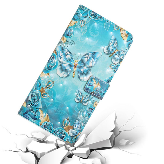 Cu clapetă pentru Samsung Galaxy A05s, Wallet, Blue Gold Butterflies, albastru