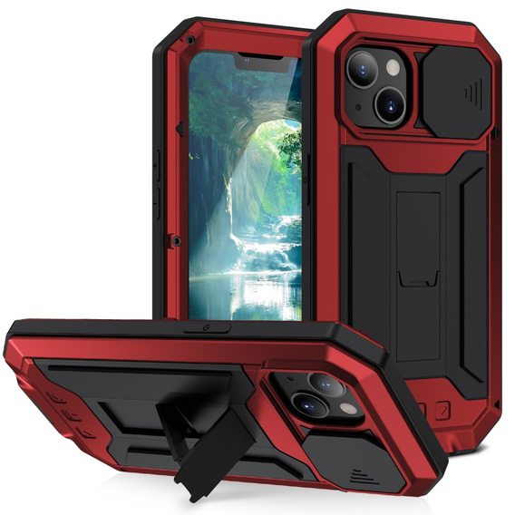 Husă pentru iPhone 13, R-JUST CamShield Slide, armată, roșu / negru