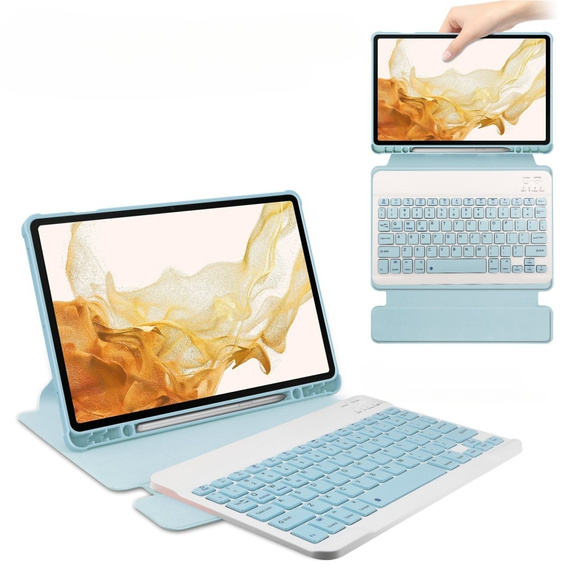 Husă pentru tastatură pentru Samsung Galaxy Tab S9+, Rotary 360° Leather, caz albastru