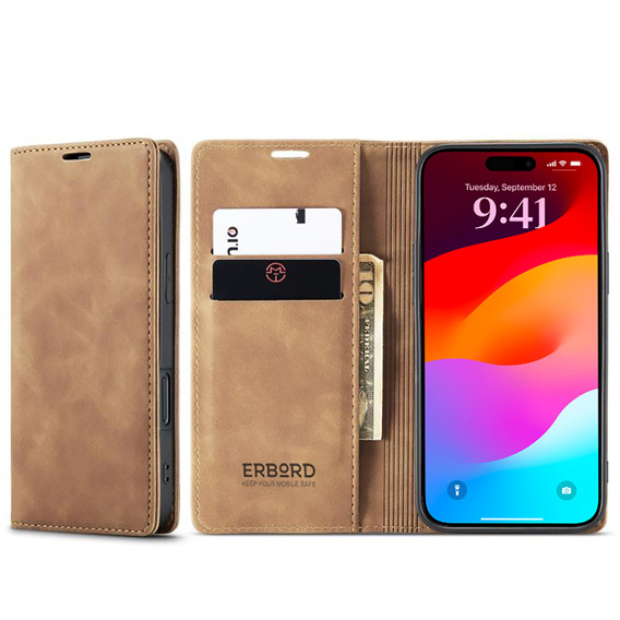 ERBORD Vintage caz - flip portofel pentru iPhone 17 Pro Max