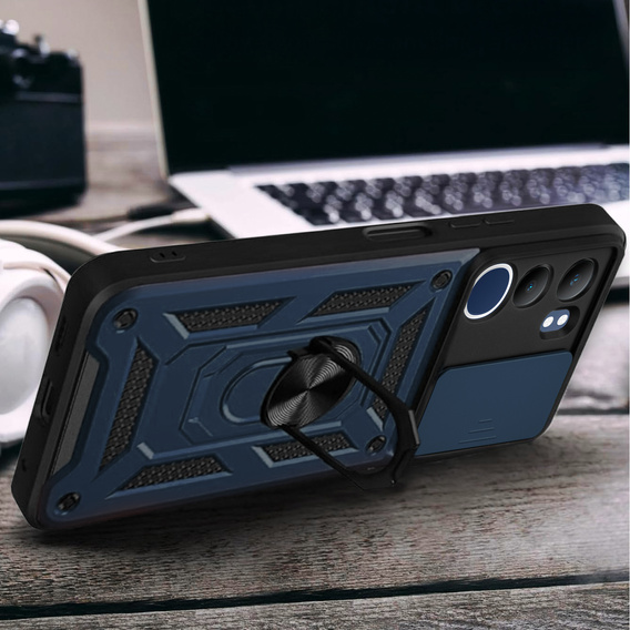 Husă blindată pentru Vivo Y19s, CamShield Slide, albastru