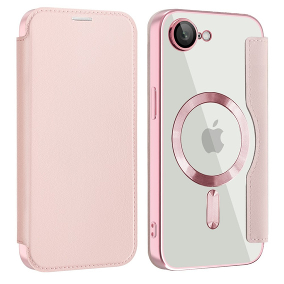 Cu clapetă pentru iPhone 16E, RFID Wallet MagSafe CamShield, roz