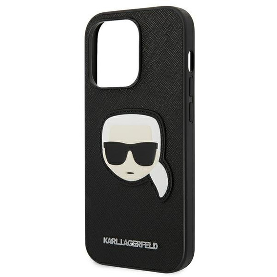 Karl Lagerfeld Huse pentru iPhone 14 Pro Max, Saffiano Karl's Head Patch, negru