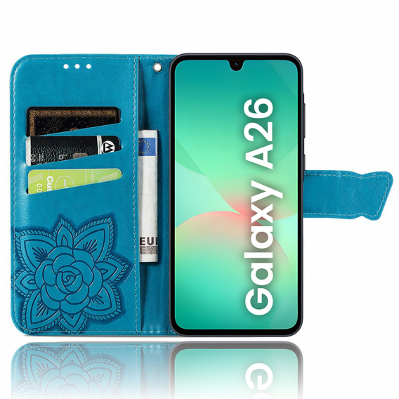 Cu clapetă pentru Samsung Galaxy A26, Butterfly, albastru
