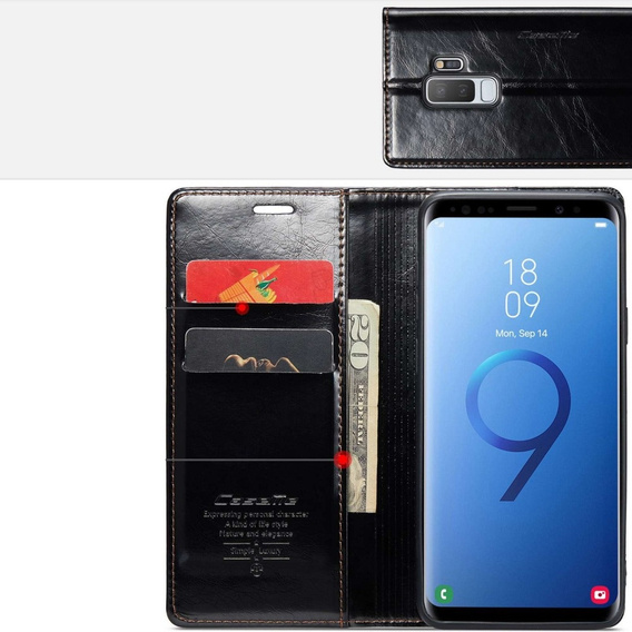 Carcasă flip CASEME pentru Samsung Galaxy S9+ Plus, Waxy Textured, negru