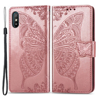 Cu clapetă pentru Xiaomi Redmi 9A, Butterfly, roz rose gold