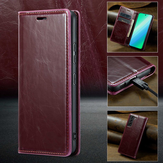 Cu clapetă pentru Samsung Galaxy S23, ERBORD Waxy Wallet, roșu