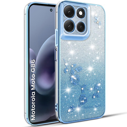 Husă pentru Motorola Moto G86 5G, Glitter Flower, albastru