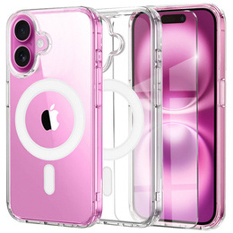 Husă magnetică MagSafe pentru iPhone 16 Plus, ERBORD CrystalMag, transparentă + sticlă pentru ecran