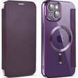 Cu clapetă pentru iPhone 14, RFID Wallet MagSafe CamShield, violet