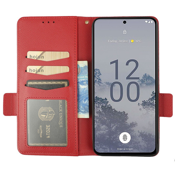 Cu clapetă pentru Nokia X30 5G, Wallet Litchi Magnet Case, roșu